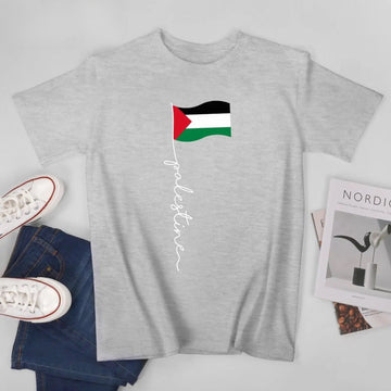 Premium Palestine flag T-shirt gray